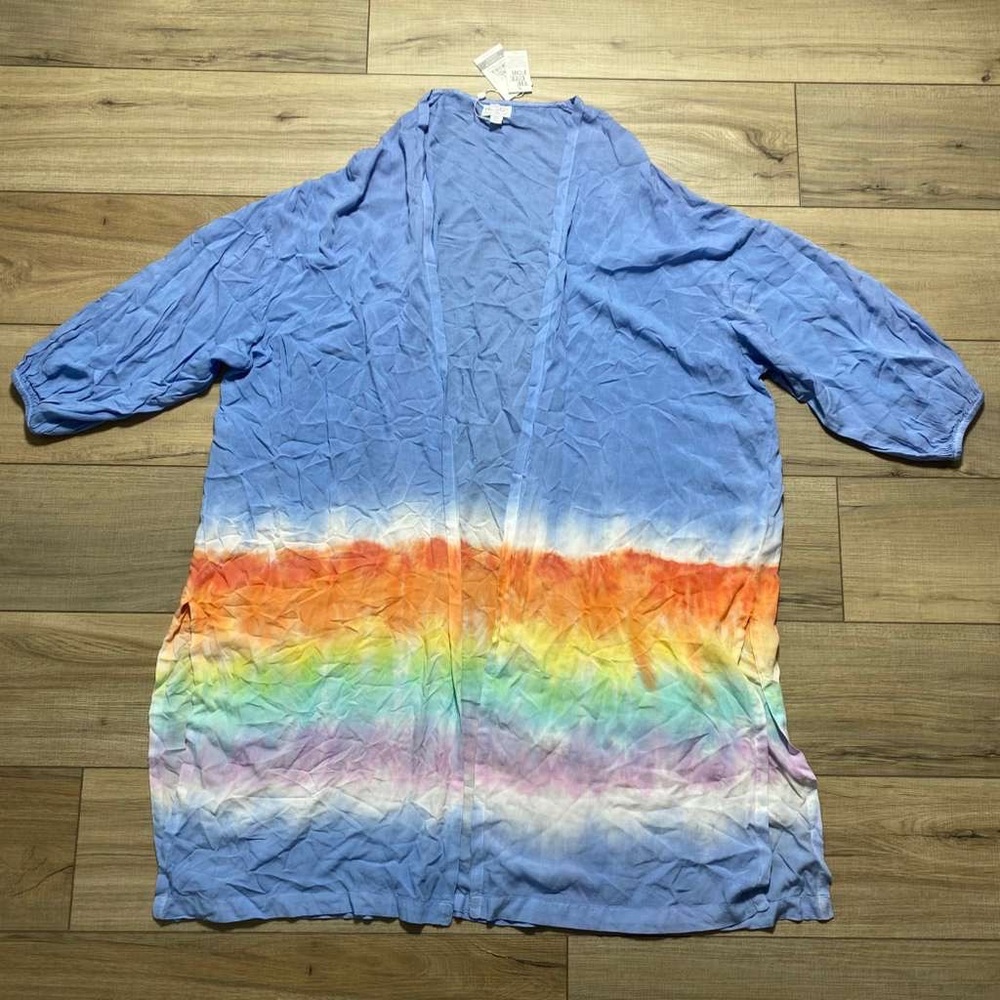 Mud Pie Womens‎ Tuscany Tie Dye Balloon Sleeve Kimono One Size Multicolor